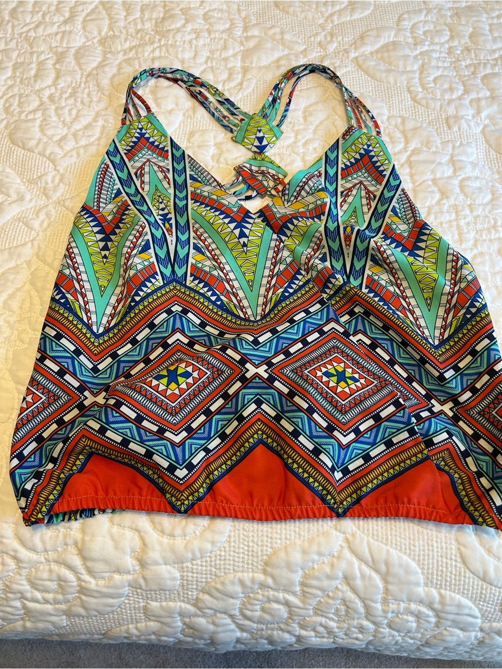 Mustard Seed Colorful Geometric Print Women's Halter Top - Multi Sz S